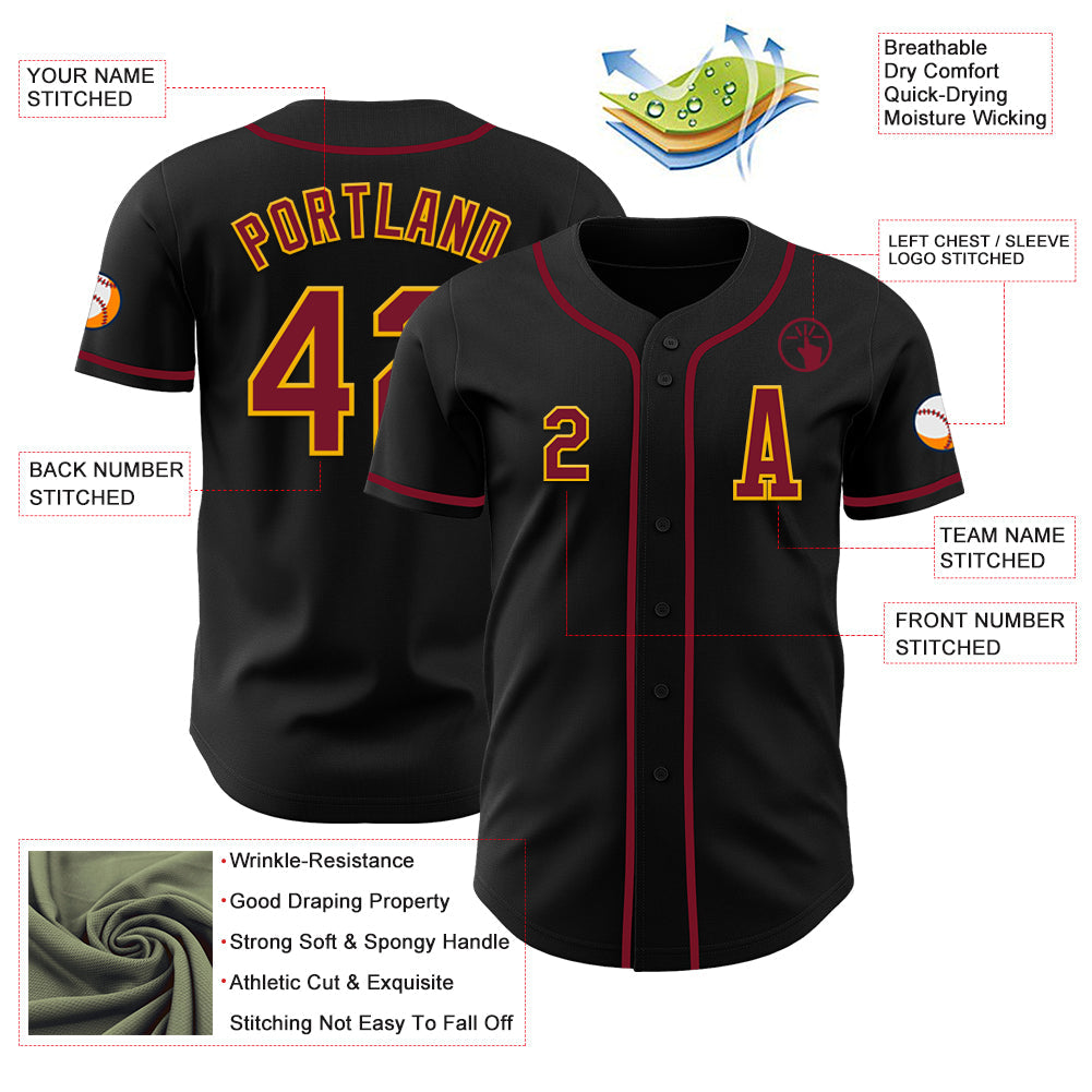 Custom Black Crimson-Gold Authentic Baseball Jersey - Sky-Custom
