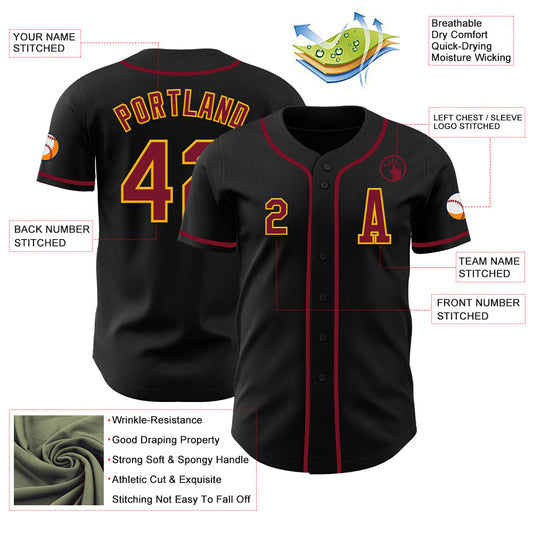 Custom Black Crimson-Gold Authentic Baseball Jersey - Sky-Custom