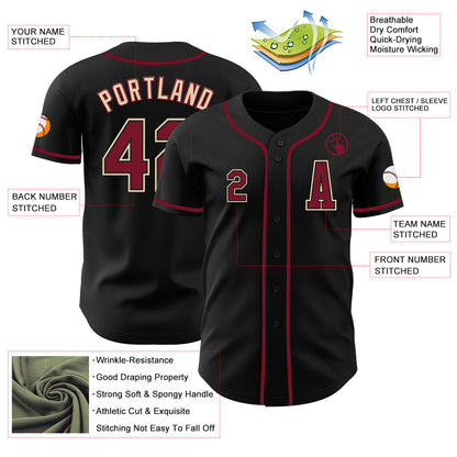 Custom Black Crimson-Cream Authentic Baseball Jersey - Sky-Custom