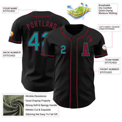 Custom Black Teal-Crimson Authentic Baseball Jersey - Sky-Custom