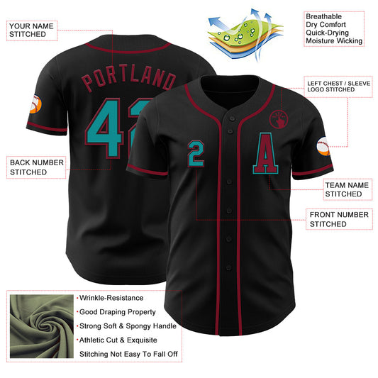 Custom Black Teal-Crimson Authentic Baseball Jersey - Sky-Custom