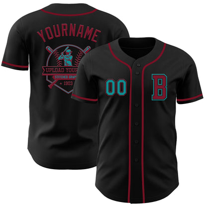 Custom Black Teal-Crimson Authentic Baseball Jersey - Sky-Custom