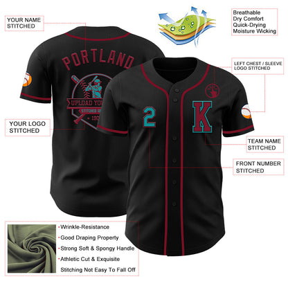 Custom Black Teal-Crimson Authentic Baseball Jersey - Sky-Custom
