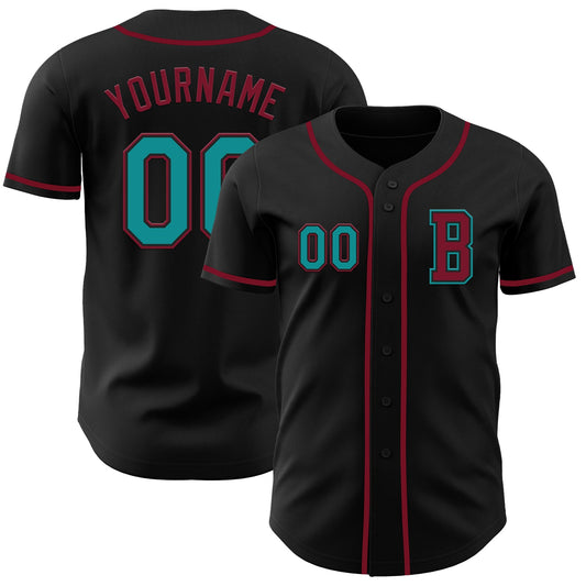 Custom Black Teal-Crimson Authentic Baseball Jersey - Sky-Custom