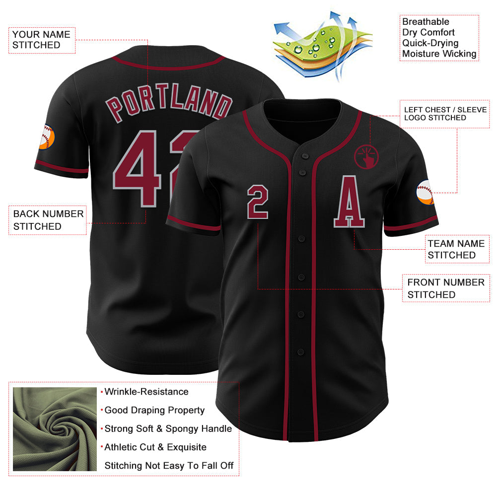 Custom Black Crimson-Gray Authentic Baseball Jersey - Sky-Custom