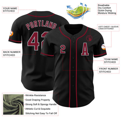 Custom Black Crimson-Gray Authentic Baseball Jersey - Sky-Custom