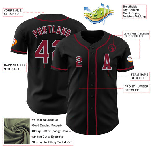 Custom Black Crimson-Gray Authentic Baseball Jersey - Sky-Custom