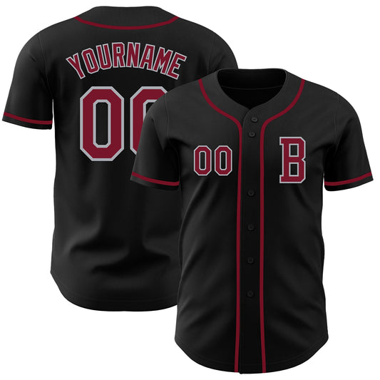Custom Black Crimson-Gray Authentic Baseball Jersey - Sky-Custom