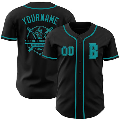 Custom Black Teal Authentic Baseball Jersey - Sky-Custom