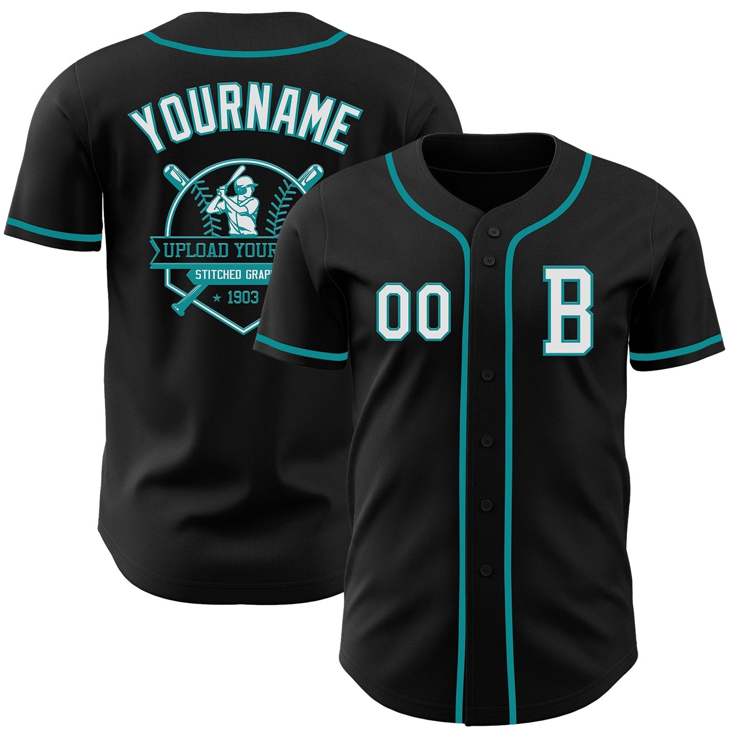 Custom Black White-Teal Authentic Baseball Jersey - Sky-Custom