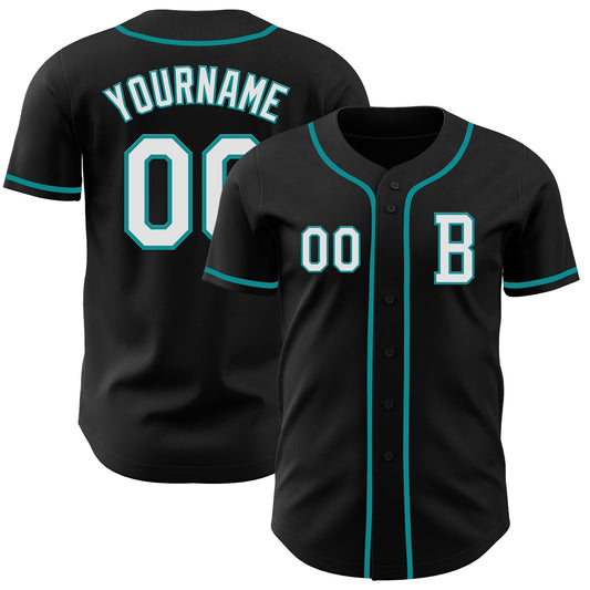 Custom Black White-Teal Authentic Baseball Jersey - Sky-Custom