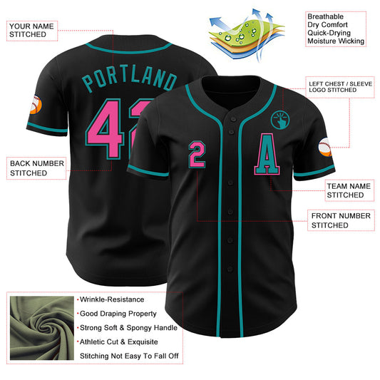 Custom Black Pink-Teal Authentic Baseball Jersey - Sky-Custom