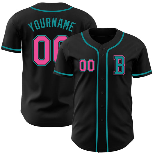 Custom Black Pink-Teal Authentic Baseball Jersey - Sky-Custom