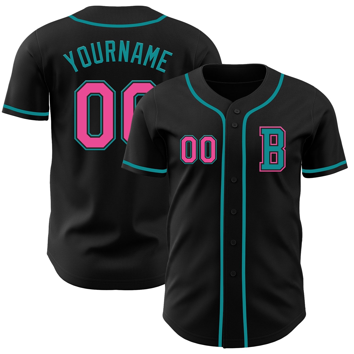 Custom Black Pink-Teal Authentic Baseball Jersey - Sky-Custom