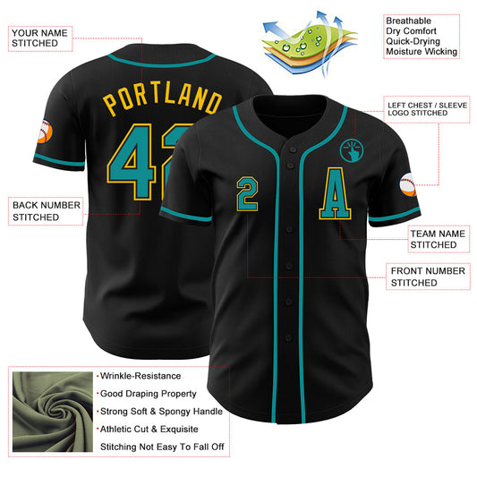 Custom Black Teal-Yellow Authentic Baseball Jersey - Sky-Custom