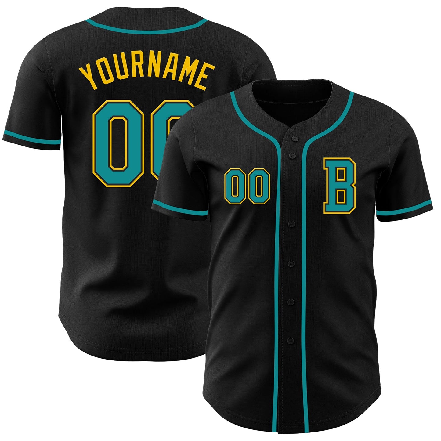 Custom Black Teal-Yellow Authentic Baseball Jersey - Sky-Custom