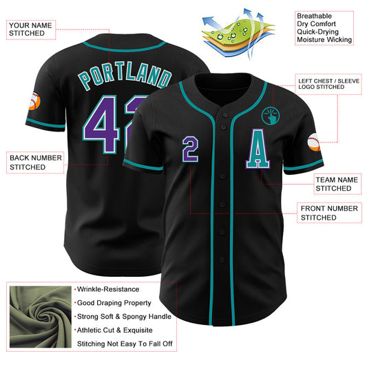 Custom Black Purple-Teal Authentic Baseball Jersey - Sky-Custom