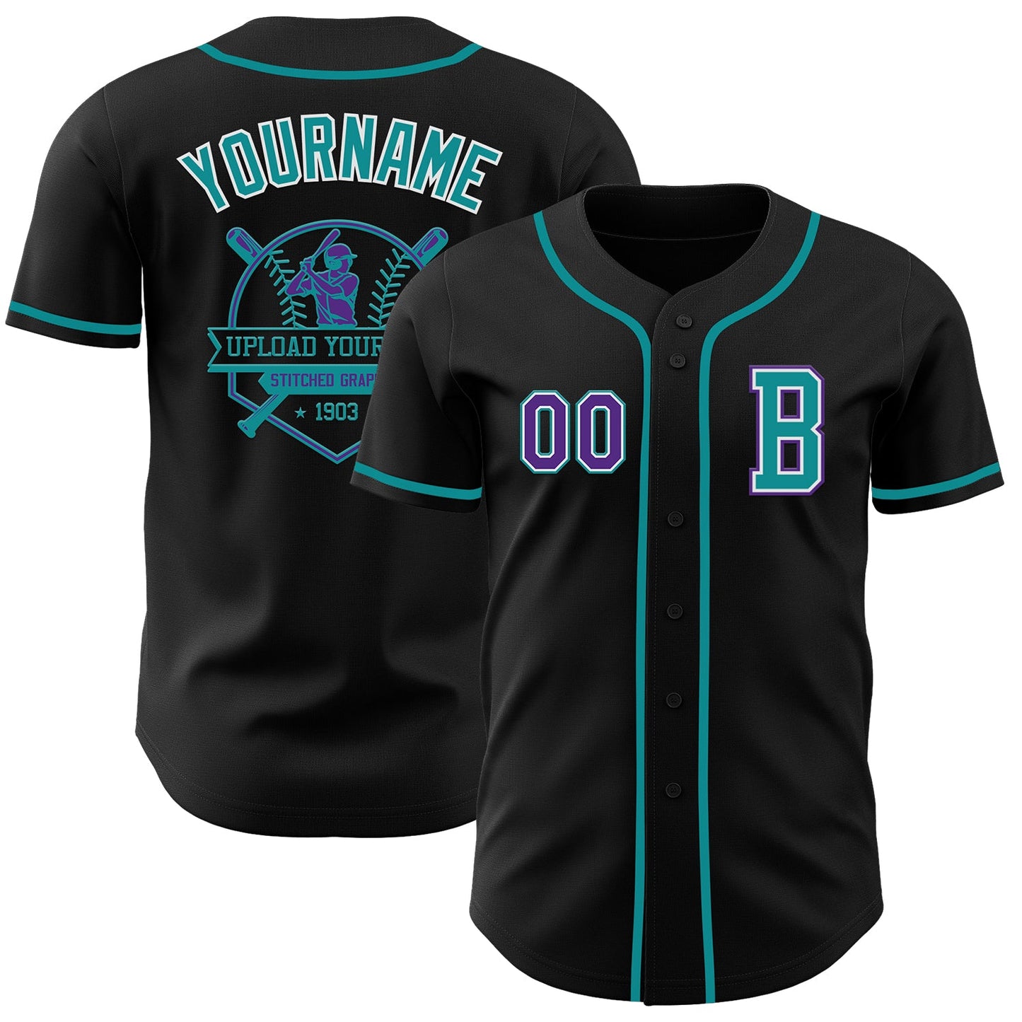 Custom Black Purple-Teal Authentic Baseball Jersey - Sky-Custom