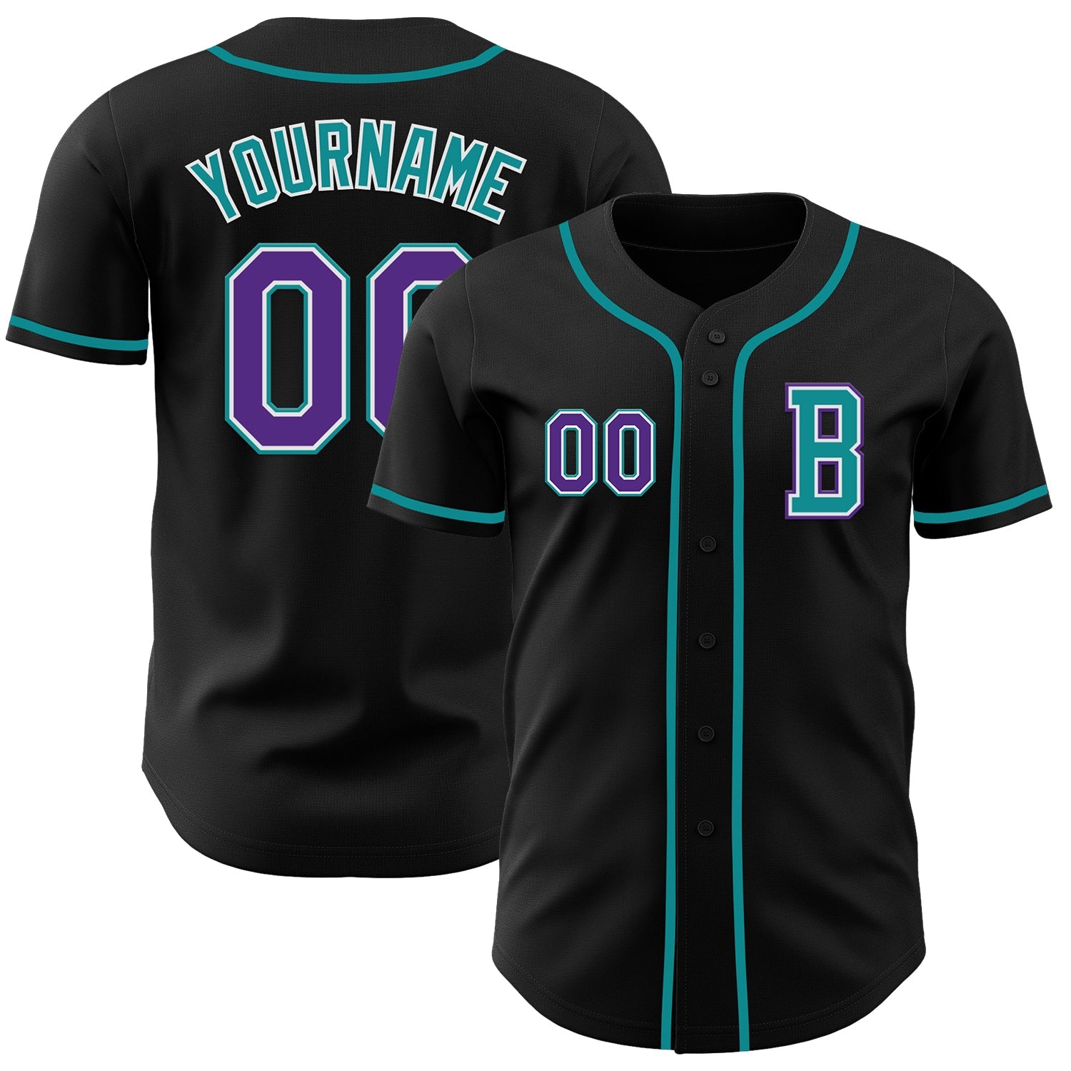 Custom Black Purple-Teal Authentic Baseball Jersey - Sky-Custom
