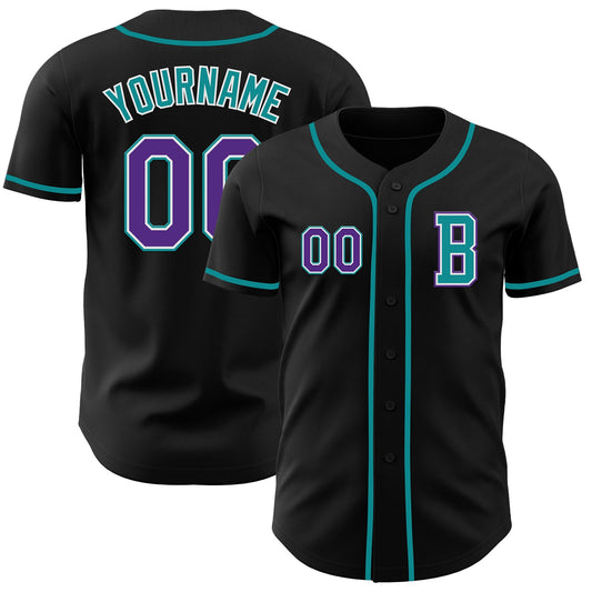 Custom Black Purple-Teal Authentic Baseball Jersey - Sky-Custom