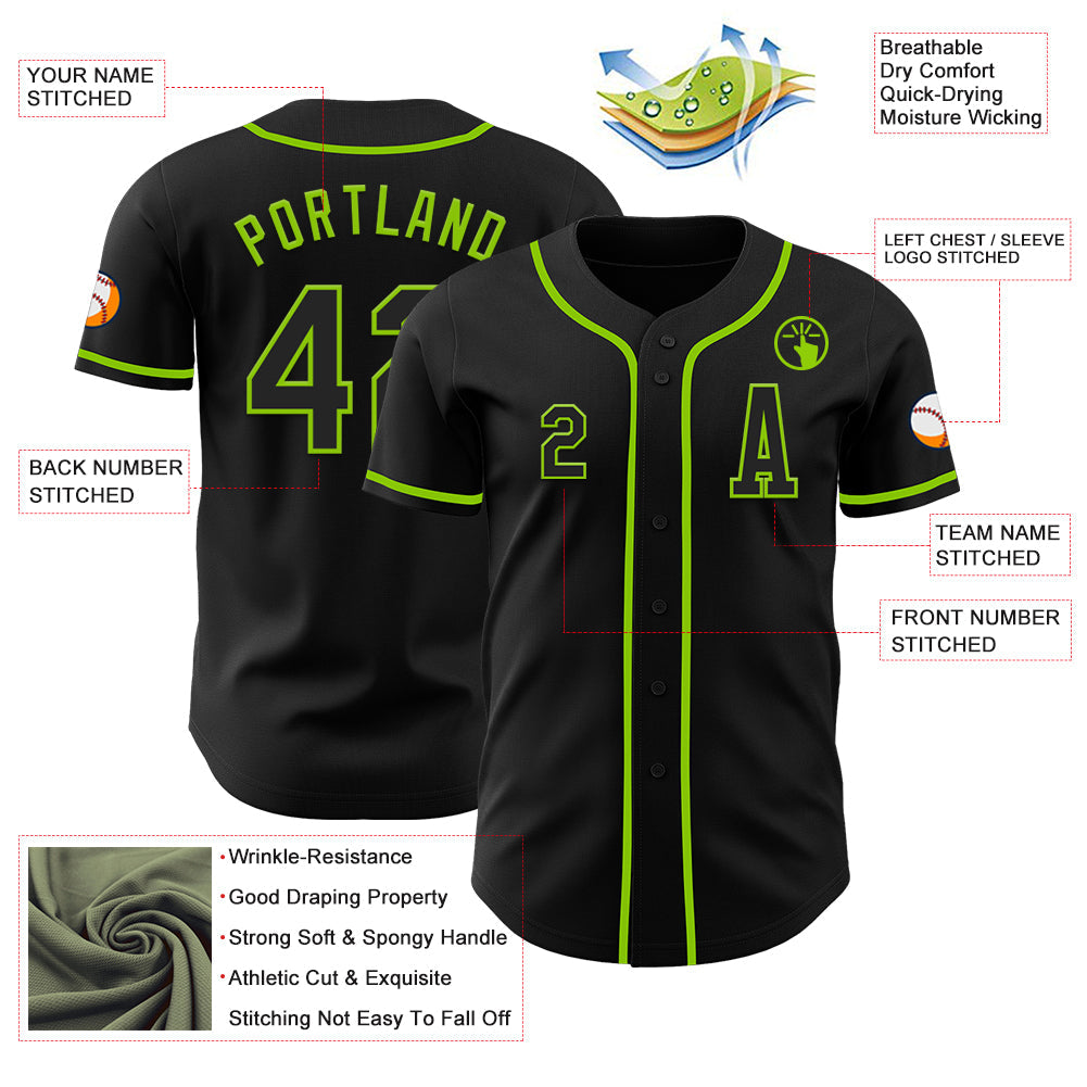 Custom Black Neon Green Authentic Baseball Jersey - Sky-Custom
