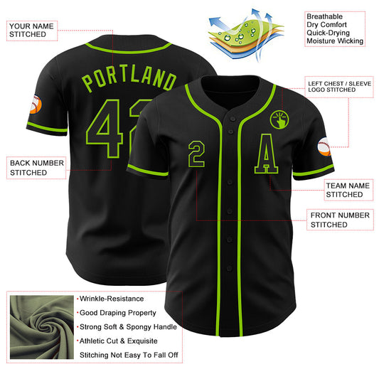 Custom Black Neon Green Authentic Baseball Jersey - Sky-Custom