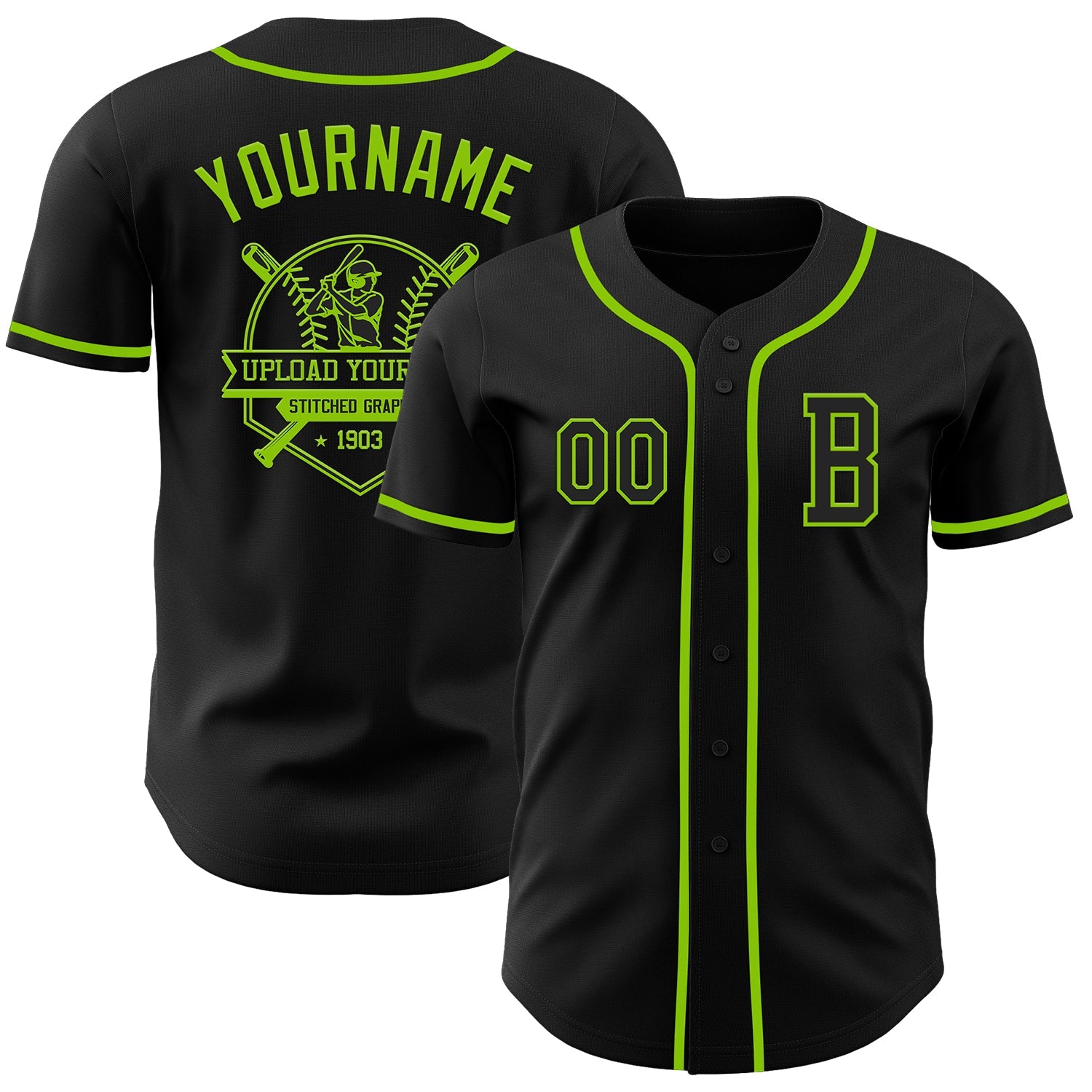 Custom Black Neon Green Authentic Baseball Jersey - Sky-Custom
