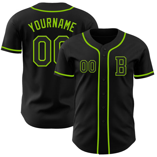 Custom Black Neon Green Authentic Baseball Jersey - Sky-Custom