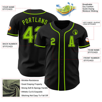 Custom Black Neon Green Authentic Baseball Jersey - Sky-Custom