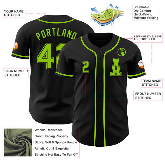 Custom Black Neon Green Authentic Baseball Jersey - Sky-Custom