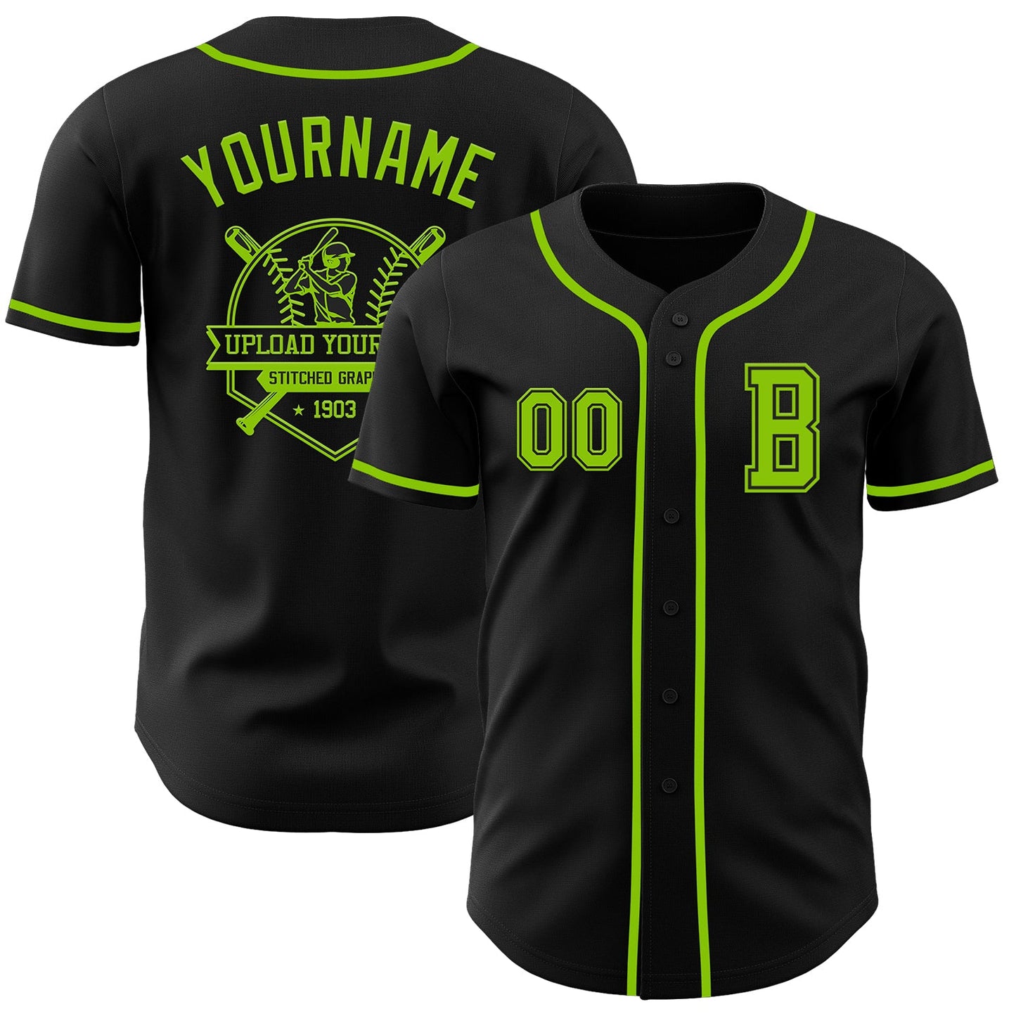 Custom Black Neon Green Authentic Baseball Jersey - Sky-Custom