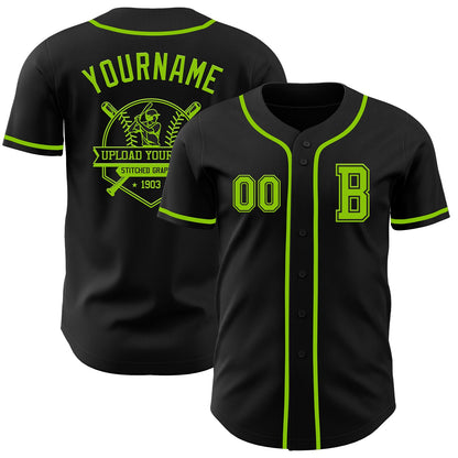Custom Black Neon Green Authentic Baseball Jersey - Sky-Custom
