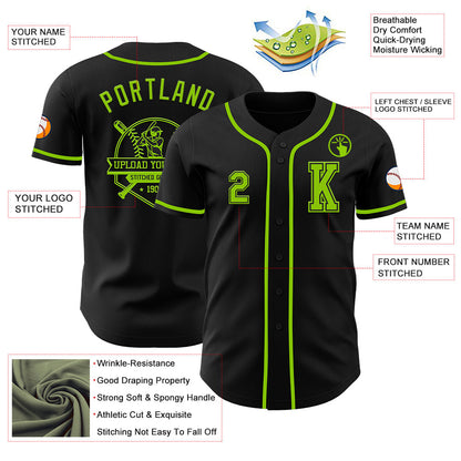 Custom Black Neon Green Authentic Baseball Jersey - Sky-Custom