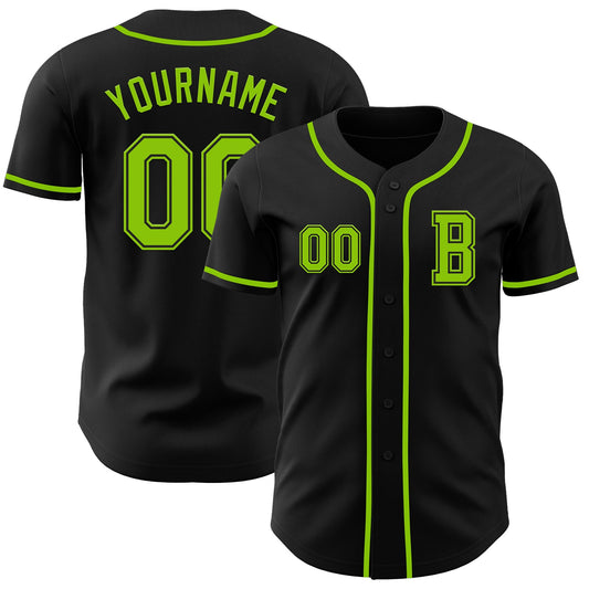 Custom Black Neon Green Authentic Baseball Jersey - Sky-Custom