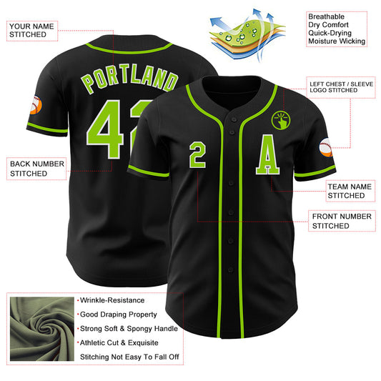 Custom Black Neon Green-White Authentic Baseball Jersey - Sky-Custom