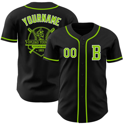 Custom Black Neon Green-White Authentic Baseball Jersey - Sky-Custom