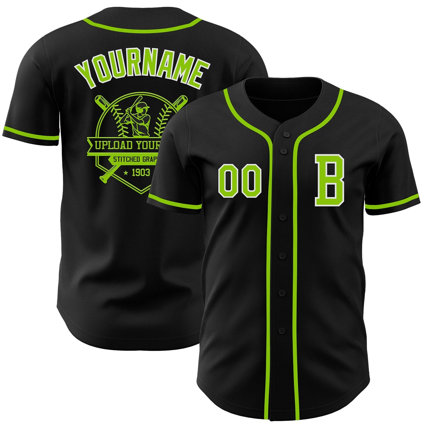 Custom Black Neon Green-White Authentic Baseball Jersey - Sky-Custom