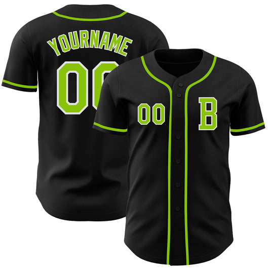 Custom Black Neon Green-White Authentic Baseball Jersey - Sky-Custom