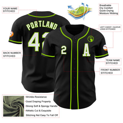 Custom Black White-Neon Green Authentic Baseball Jersey - Sky-Custom