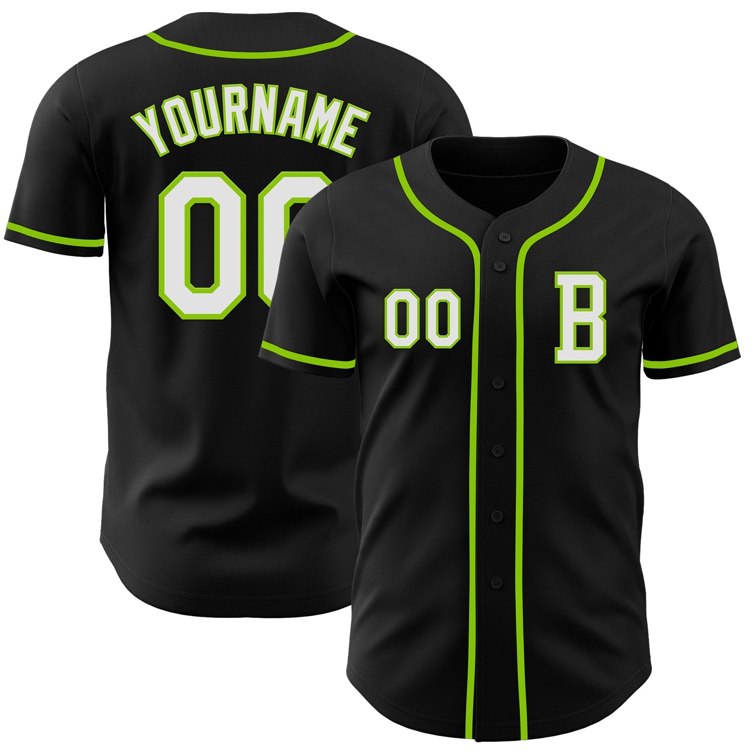 Custom Black White-Neon Green Authentic Baseball Jersey - Sky-Custom
