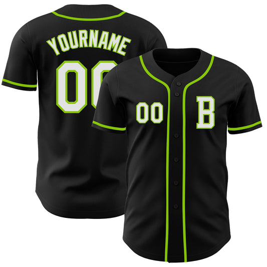 Custom Black White-Neon Green Authentic Baseball Jersey - Sky-Custom