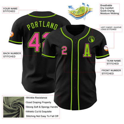 Custom Black Pink-Neon Green Authentic Baseball Jersey - Sky-Custom