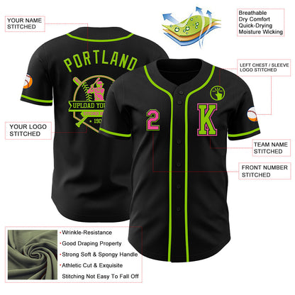 Custom Black Pink-Neon Green Authentic Baseball Jersey - Sky-Custom