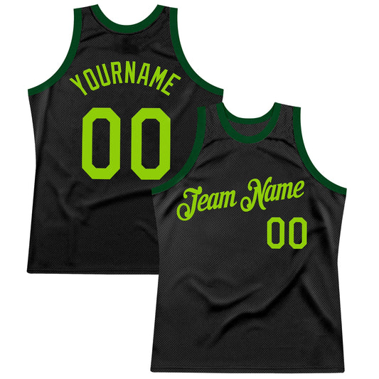 Custom Black Neon Green-Green Authentic Throwback Basketball Jersey - Sky-Custom