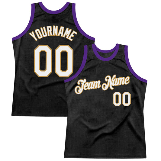 Custom Black Old Gold-Purple Authentic Throwback Basketball Jersey - Sky-Custom