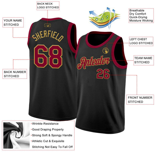 Custom Black Maroon-Old Gold Authentic Basketball Jersey - Sky-Custom