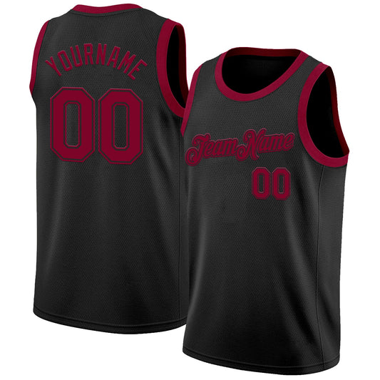 Custom Black Maroon Authentic Basketball Jersey - Sky-Custom