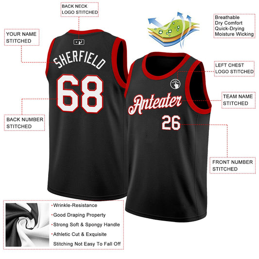 Custom Black White-Red Authentic Basketball Jersey - Sky-Custom