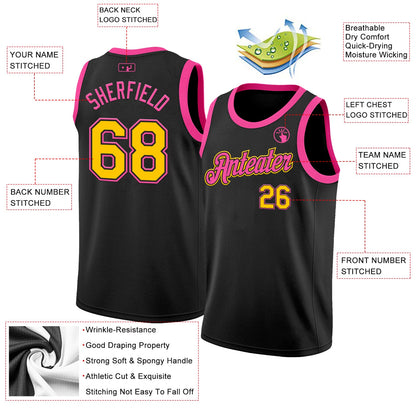 Custom Black Yellow-Pink Authentic Basketball Jersey - Sky-Custom