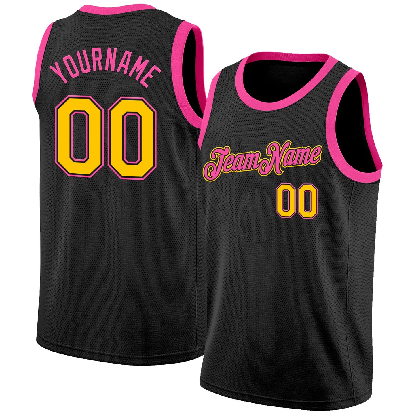 Custom Black Yellow-Pink Authentic Basketball Jersey - Sky-Custom